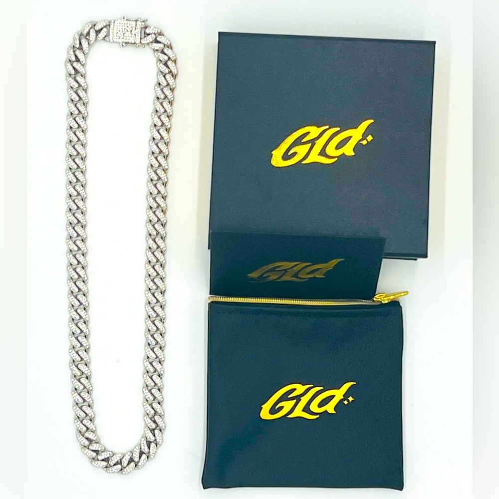 NIB GLD 10mm 22" Diamond Cuban Link Necklace White Gold 14k White Gold Vermeil